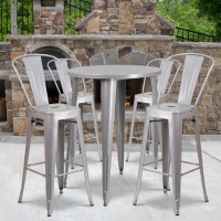 Flash Furniture CH-51090BH-4-30CAFE-SIL-GG 30" Round Metal Bar Table Set in Silver